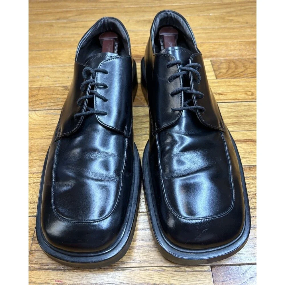 Boemos Men’s 14 Black Leather Vintage Style Dress Shoes Square Toe Derby Italy